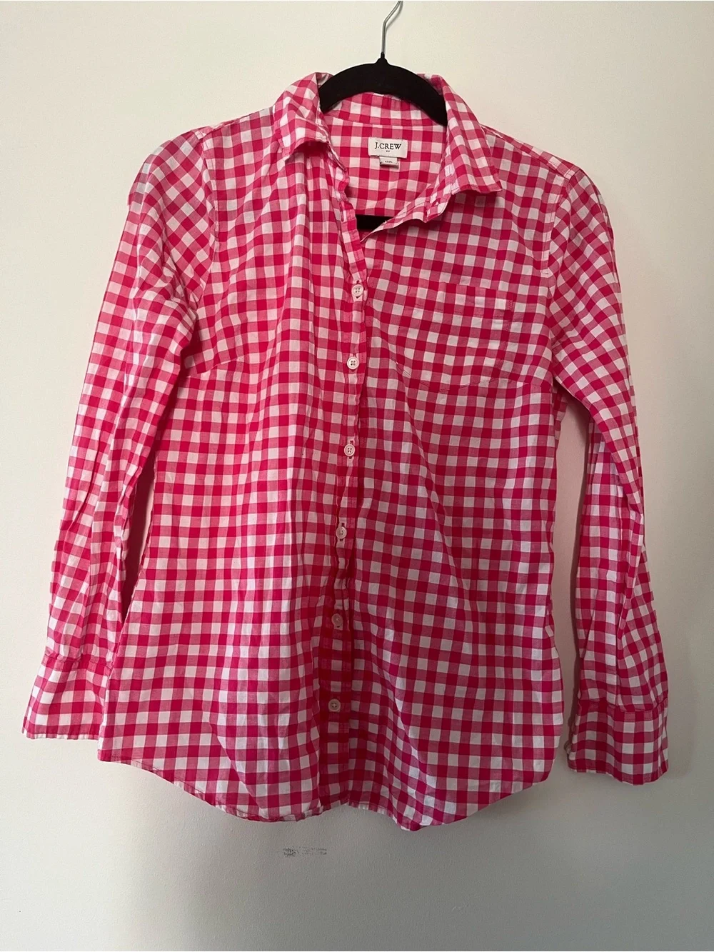 J Crew Pink White Gingham Button Up Top XS 100% Cotton Western Cottagecore Farm